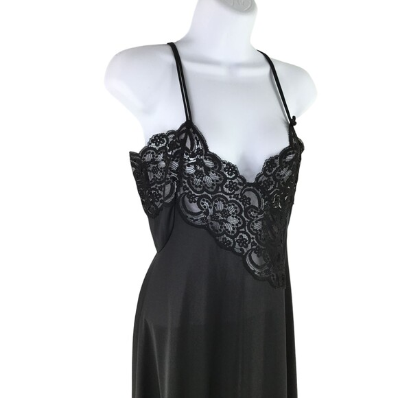 Lily of France Lingerie sz S Black Nylon Maxi Nightgown Lace Union Made 50s USA - Picture 8 of 15